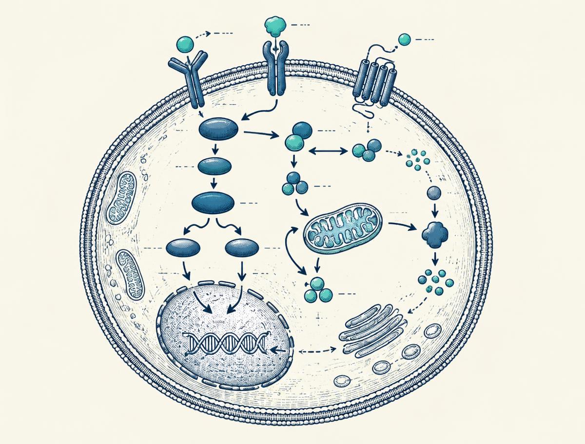 Textbook-style plate of a cellular signaling pathway